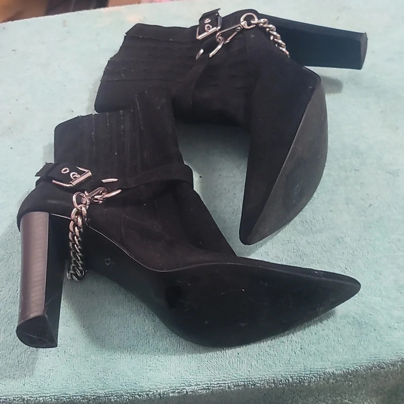 Asos design black suede silver Fallon heeled ankle boots sz 10 - Picture 6 of 7